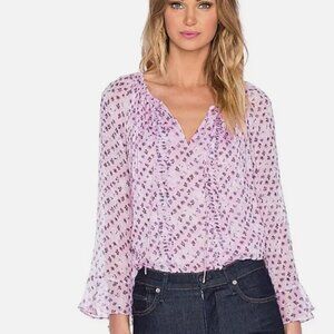 Diane Von Furstenberg Pink Simonia Blouse Ruffle Top Silk Floral Size 0 MRP$ 298